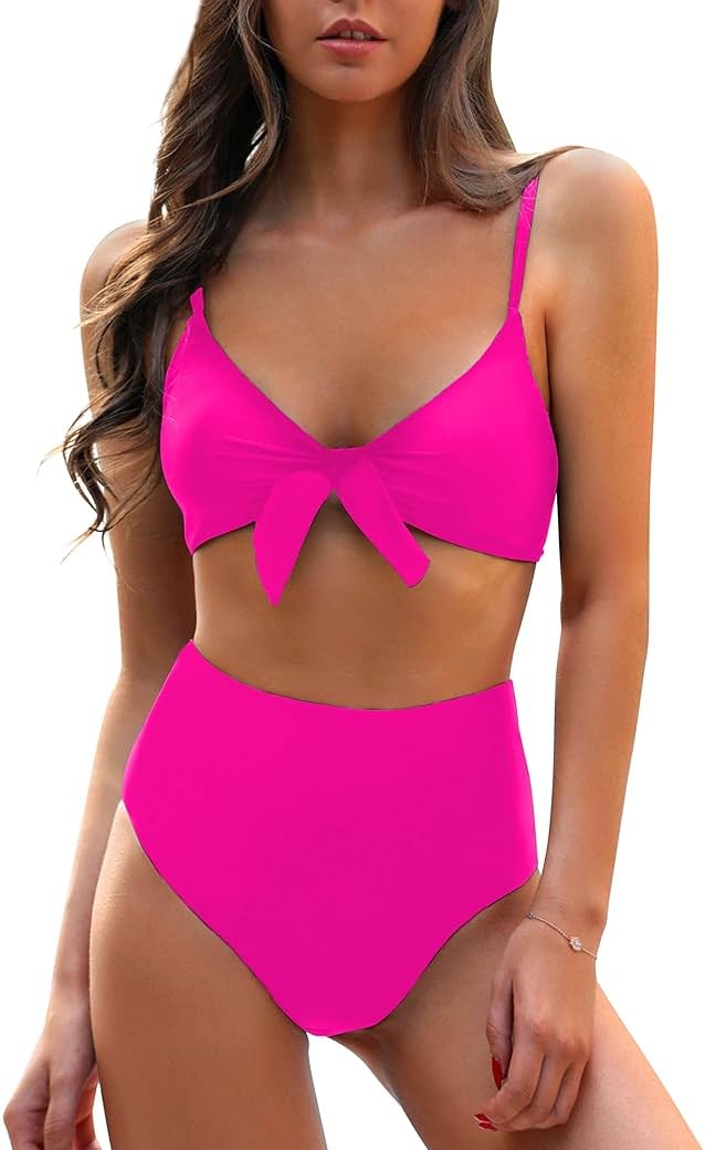 Blooming Jelly Womens High Waisted Bikini Set Tie Knot High Rise Two Piece Swimsuits Bathing Suits - Product Image