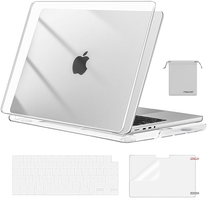MOSISO Compatible with MacBook Pro 14 inch Case M5 2026 M4 2025 M3 M2 M1 2024-2021 A3427 A3426 A3434 A3112 A3185 A3401 A2918 A2992 A2779 A2442,Hard Case&Keyboard Skin&ScreenFilm&Pouch, Transparent - Product Image