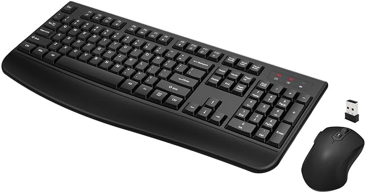 Wireless Keyboard and Mouse Combo, Full-Sized 2.4GHz Wireless Keyboard with Comfortable Palm Rest and Optical Wireless Mouse for Windows, Mac OS PC/Desktops/Computer/Laptops (Black) - Product Image