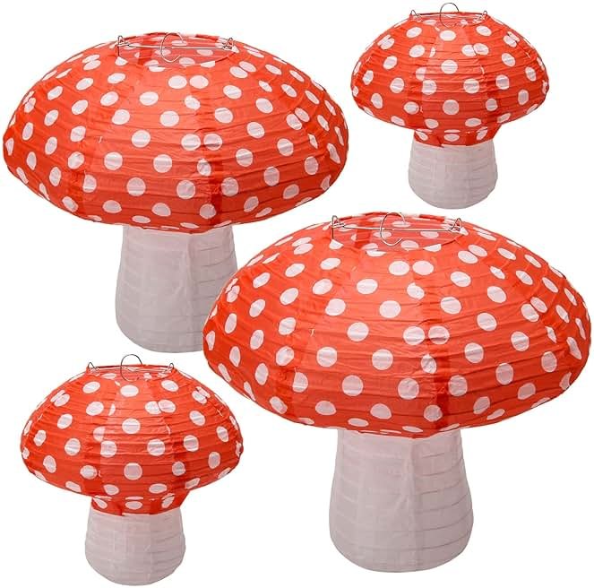 4Pcs Mushroom Shaped Paper Lanterns, Windspeed Large For Nursery Garden Christmas Halloween Party Decoration 8 inch, 12 inch(orange) - Product Image