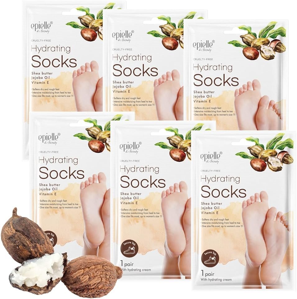 Epielle Hydrating Foot Mask 6 Pairs, Relieve and Soften with Shea Butter & Jojoba Oil, Deep Moisturizing Socks for Dry, Cracked Feet, Self Care Gifts for Women, Spa Kit - Product Image