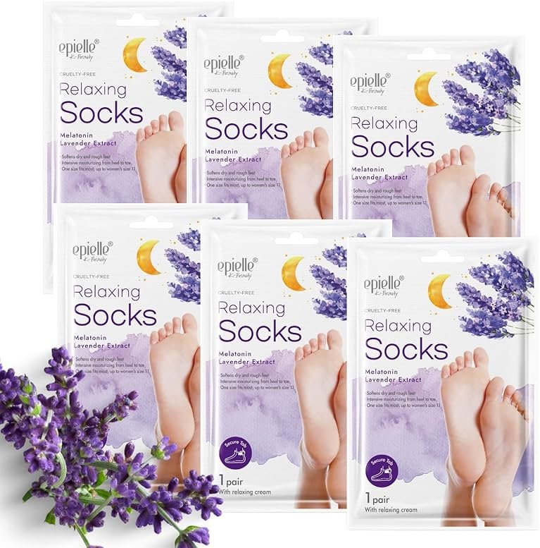 Epielle Relaxing Foot Mask 6 Pairs, Soften and Restore with Melatonin & Lavender Extract, Deep Moisturizing Socks for Dry, Cracked Feet, Self Care Gifts for Women, Spa Kit - Product Image