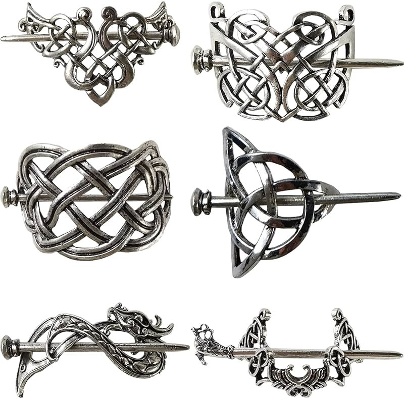 NSBELL 6PCS Vintage Celtic Hair Clips, Silver Celtic Hairpins Hair Slide Hairpins Alloy Knot Hair Accessories for Girls and Women - Product Image