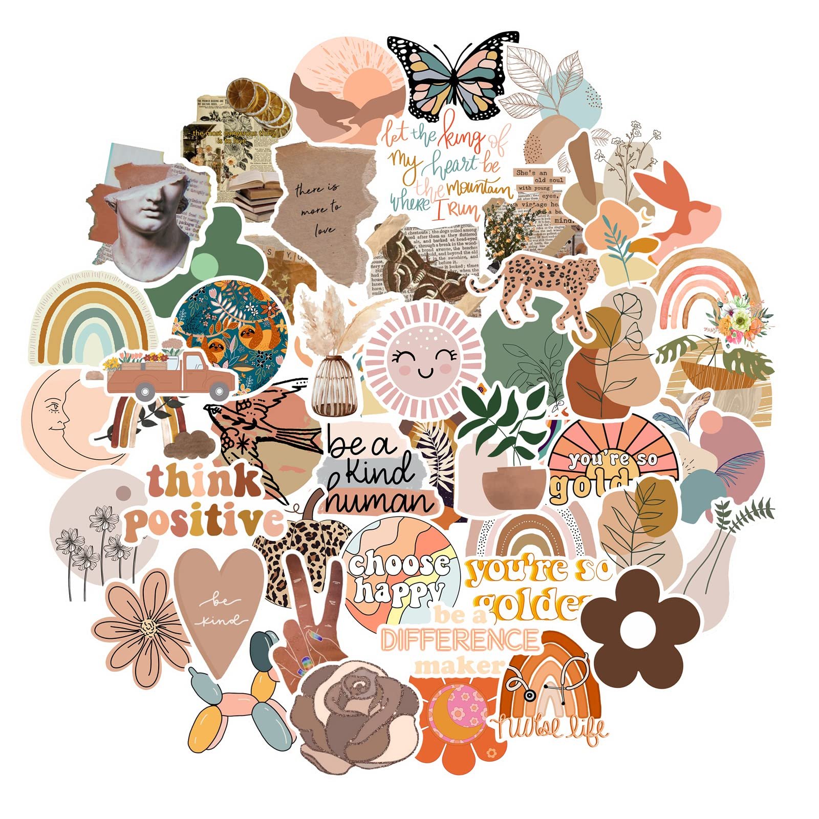 CAKOLINK Vintage Aesthetic Stickers 50 Pcs, Vinyl Waterproof Stickers for Water Bottles Laptop Phone Computer Guitar (1) - Product Image