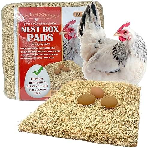 Nest Box Pads for Chicken Nesting Boxes - 13 x 13 Pads Made in USA from Sustainably Sourced Aspen Excelsior (10 Pack) - Product Image