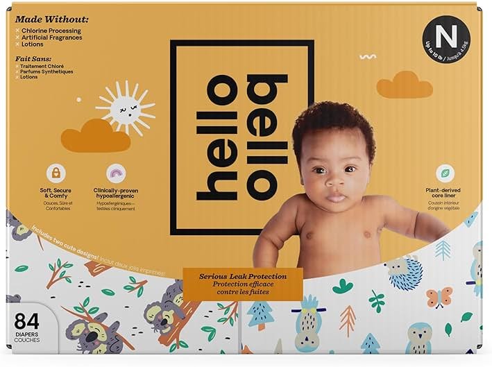 Hello Bello Diapers, Size Newborn (NB - Up to 10 lbs) - 84 Count of Premium Disposable Baby Diapers in Woodland Animals & Koala Kids Designs - Hypoallergenic with Soft, Cloth-Like Feel - Product Image