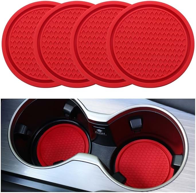 SINGARO Car Cup Coaster, 4PCS Universal Non-Slip Cup Holders Embedded in Ornaments Coaster, Car Interior Accessories, Red - Product Image