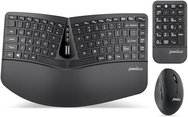 Perixx PERIDUO-606A, 3-in-1 Wireless Compact Ergonomic Keyboard with Vertical Mouse and Numeric Keypad - Adjustable Palm Rest - Tilt Wheel - Membrane Low Profile Keys - US English - Product Image