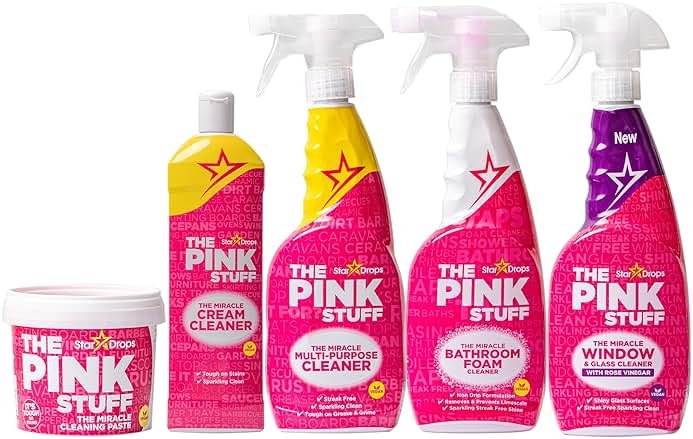 Stardrops The Pink Stuff Miracle Cleaning Bundle – Multi-Purpose Paste, Spray, Bathroom Foam Cleaner, Window & Glass Cleaner, and Cream Cleaner – Complete All-Purpose Home Cleaning Kit - Product Image