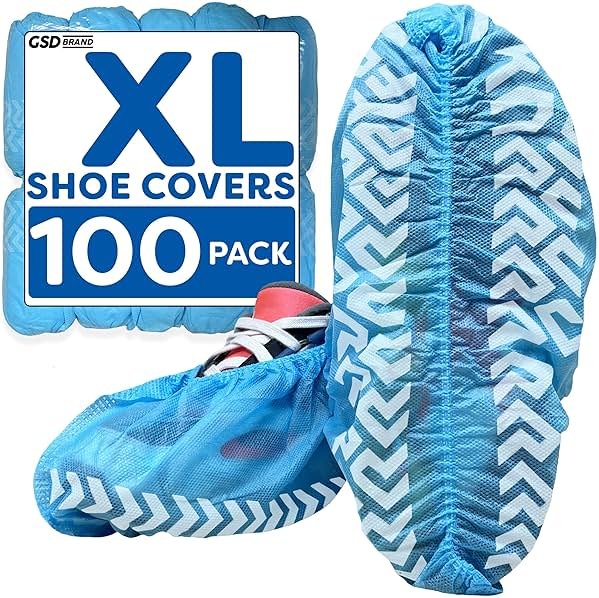 GSD Brand 100 Pack Extra Large Blue Shoe Covers Disposable - Non Slip Indoor Reusable Boot Covers - Shoe Booties Disposable with Non Skid Treads - Product Image