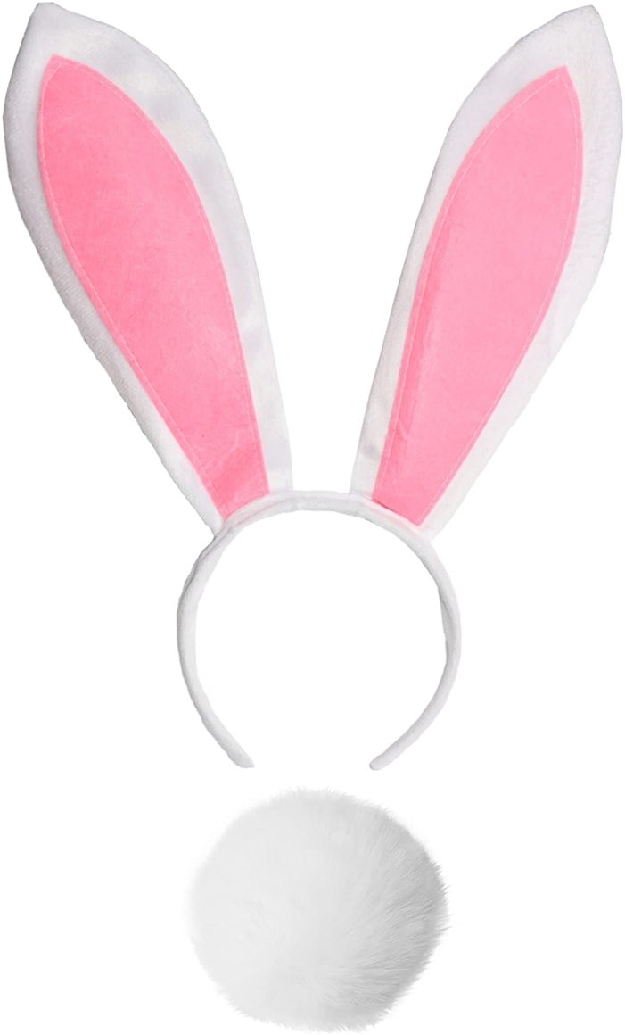 Tequise Bunny Ears and tail Set, Plush Easter Rabbit Ears Headband Tail Bunny Halloween Cosplay Costume Accessories (White) - Product Image