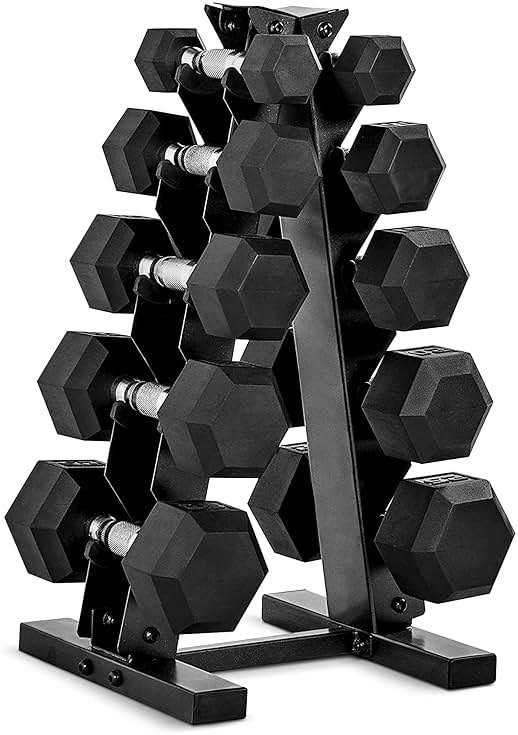 CAP Rubber Coated Hex Dumbbell Set with Storage Rack | 100–210 lb Options, Space-Saving Vertical Compact Storage for Home Gym Strength Training - Product Image