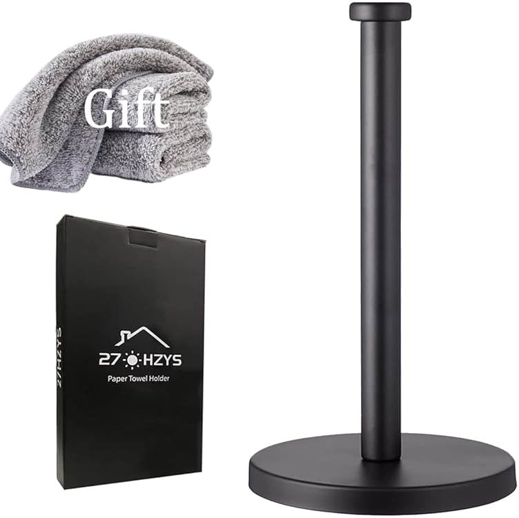 Black Standing Paper Towel Holder for Kitchen& Bathroom Countertop,Under Counter, Table Or BBQ, Standard or Jumbo-Sized Roll Paper (with Stainless Steel Base) - Product Image