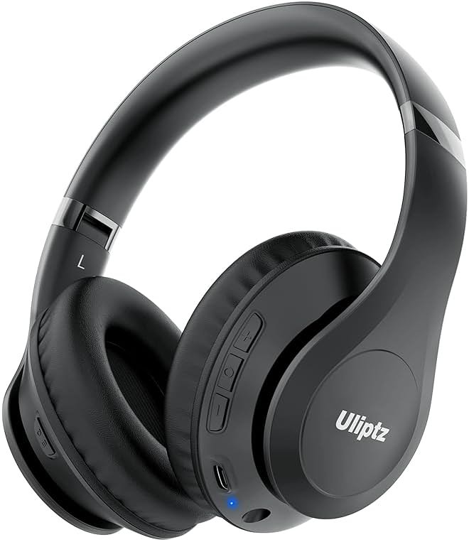 Uliptz Wireless Bluetooth Headphones, 65H Playtime, 6 EQ Sound Modes, HiFi Stereo Over Ear Headphones with Microphone, Foldable Lightweight Bluetooth 6.0 Headset for Travel/Office/Cellphone/PC - Product Image