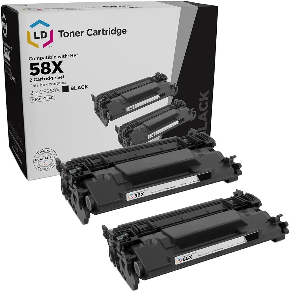 LD Products Compatible Toner Cartridge Replacement / Compatible with HP 58X / CF258X HY (Black, 2PK with CHIP) for LaserJet Pro M404dn M404dw M404n MFP M428fdn MFP M428fdw New Working CHIP Installed - Product Image