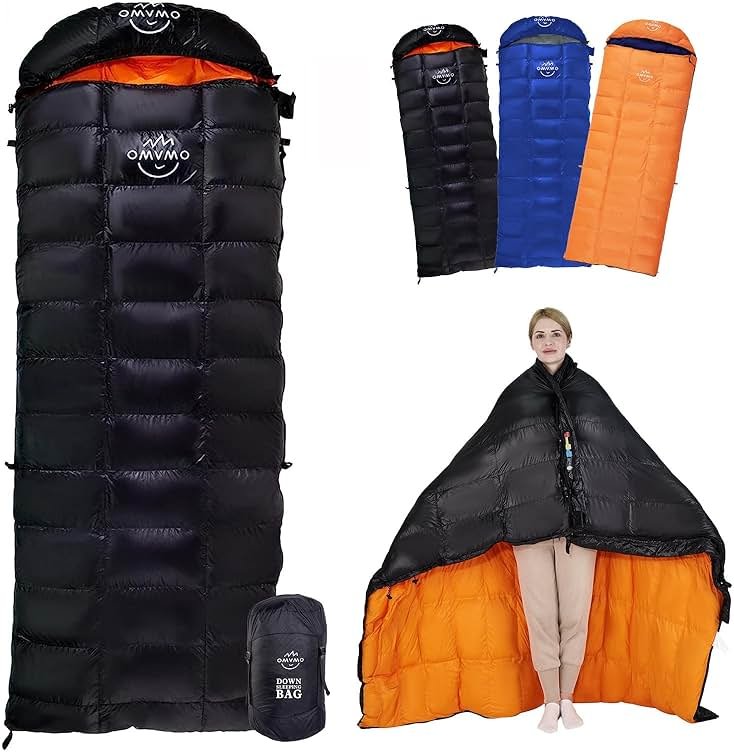 OMVMO -10°F 0°F 10°F 15°F Down Sleeping Bag for Adults,800/650 Fill Power,Ultralight Wearable 4 Season Cold Weather Rectangle Sleeping Bag for Camping Hiking,Can be Used as a Down Blanket or Cloak - Product Image