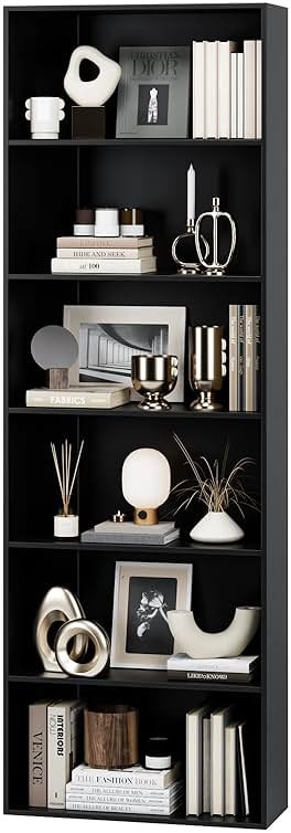 FOTOSOK 6-Tier Open Bookcase and Bookshelf, Freestanding Display Storage Shelves Tall Bookcase for Bedroom, Living Room and Office, Black - Product Image