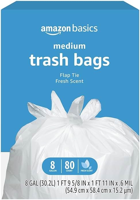 Amazon Basics 8 Gallon Flap Tie Trash Bags, Fresh Scent, 80 Count - Product Image