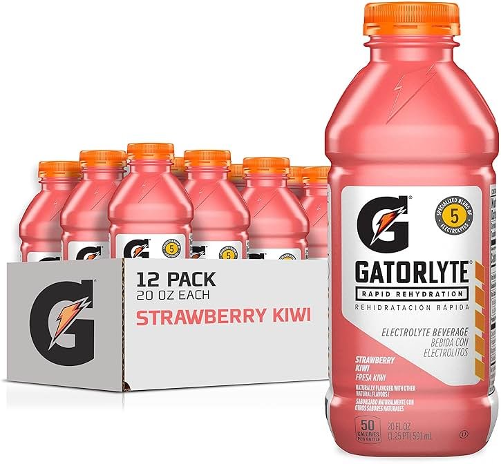 Gatorlyte Rapid Rehydration Electrolyte Drink, Strawberry Kiwi, 20 fl oz Bottles (12 Pack), Specialized Blend of 5 Electrolytes, Lower Sugar, No Artificial Sweeteners, No Artificial Flavors, Gatorade, Hydration - Product Image
