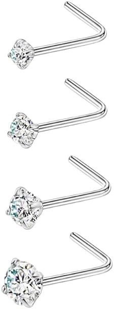 FANSING 316L Surgical Steel Nose Rings L Shape Diamond Nose Studs Hypoallergenic Nostril Piercing Jewelry CZ Nose Screw for Women & Men, Clear/AB/Black, 1.5/2.0/2.5/3.0/4.0mm, 22/20/18 Gauge - Product Image