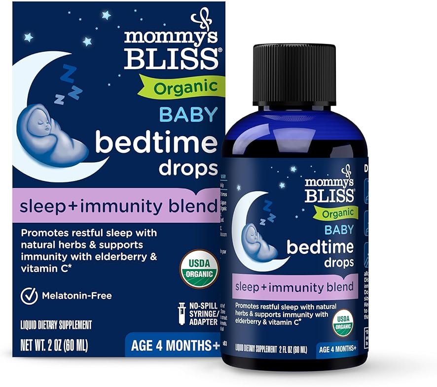Mommy's Bliss Organic Baby Bedtime Drops + Overnight Immunity Support*, Promotes Restful Night, Melatonin Free, Age 4 Month+, 2 Fl Oz - Product Image