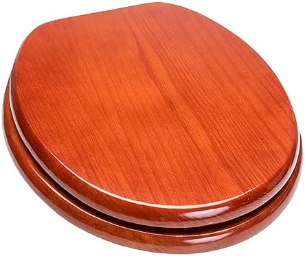 Bath Décor 5Q1R2-15BN Solid Oak Traditional Design Toilet Seat with Solid Metal Hinges, Round, Cherry with Brushed Nickel - Product Image