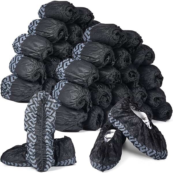 Zhanmai 300 Pack Disposable Shoe Covers Non Slip Disposable Large Foot Booties Shoe Covers for Indoors Contractors Floor and Carpet Protectors, One Size Fits Most(Black) - Product Image