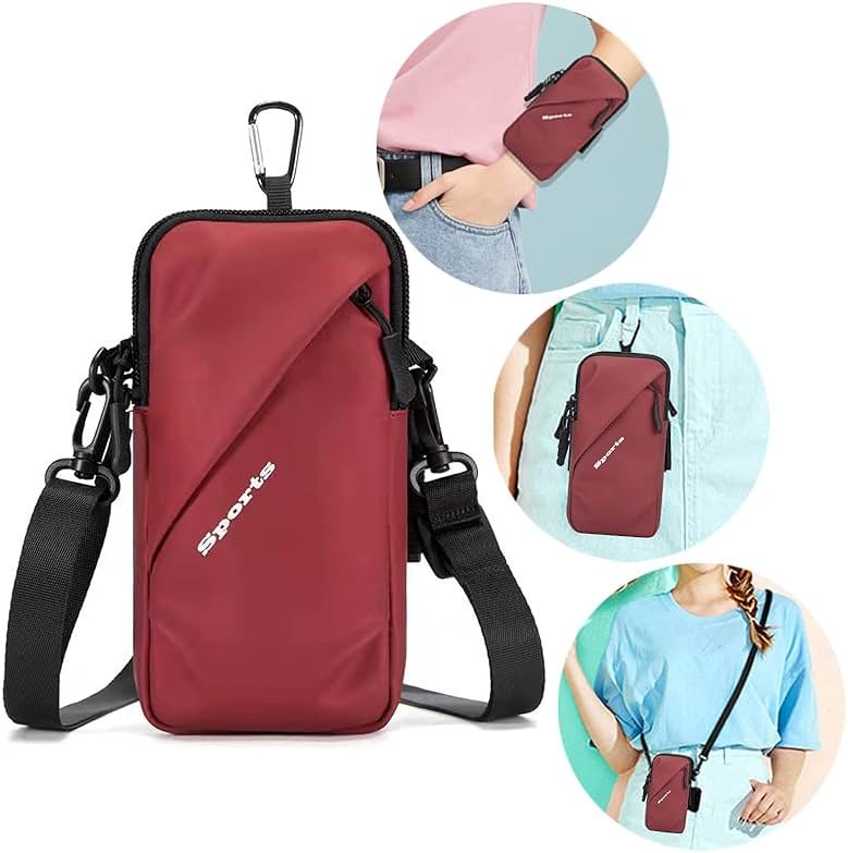 Prime Comfort Cell Phone Holder, Small Crossbody Shoulder Holsters Bag with Arm Band, Fits iPhone and Android, Use for Running, Walking, Hiking & Biking (6.7 Inches, Red) - Product Image