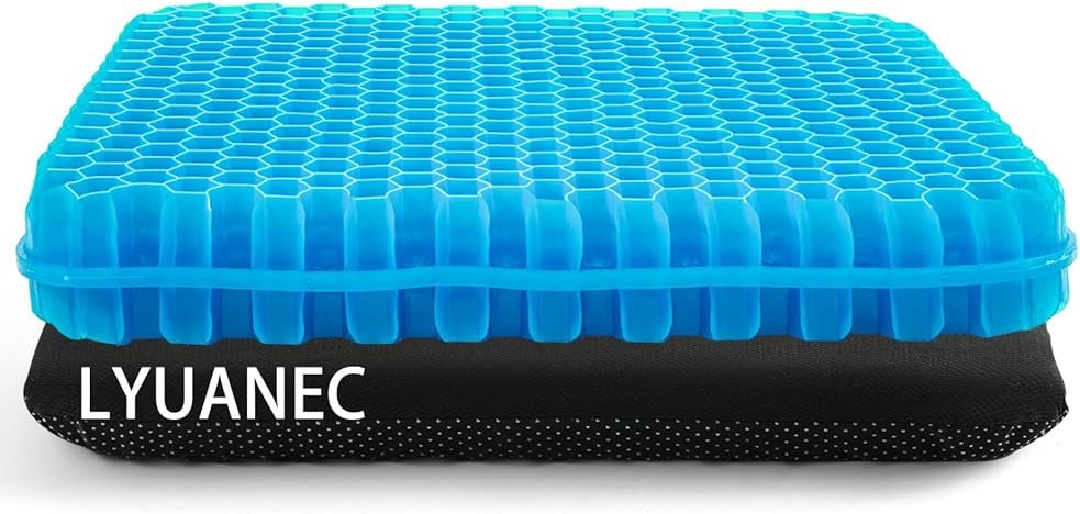 Gel Seat Cushion for Long Sitting - 16.5" x 14.5" x 2.4" (Extra Thick＆Soft) Gel Cushion for People Over 185 lbs, Pressure Relief Cushion for Office Chair, Egg Cushions for Wheelchair, Gel Pad for Car - Product Image