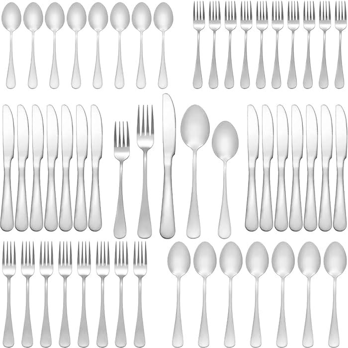 Lazycorner Silverware Set 50 Piece Stainless Steel Flatware Set Silverware Utensils for 10 People Includes Forks Knives Spoons & Salad Forks Dishwasher Safe for Home Restaurant or Outdoor Use - Product Image