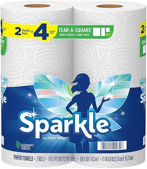 Sparkle Tear-A-Square Paper Towels, 2 Double Rolls (220 Sheets Total) - Strong 2-Ply Towels for Kitchen Cleanup and Everyday Messes - Product Image