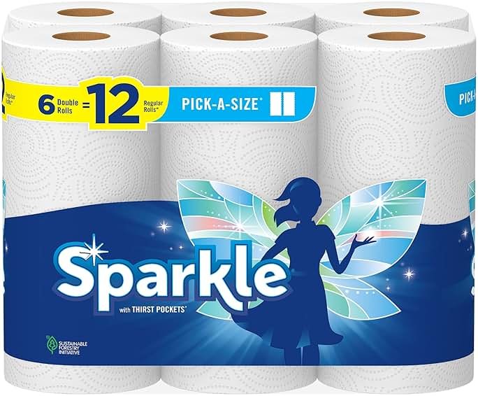 Sparkle Pick-A-Size Paper Towels, 6 Double Rolls (660 Sheets Total) - Strong 2-Ply Towels for Kitchen Cleanup and Everyday Messes - Product Image
