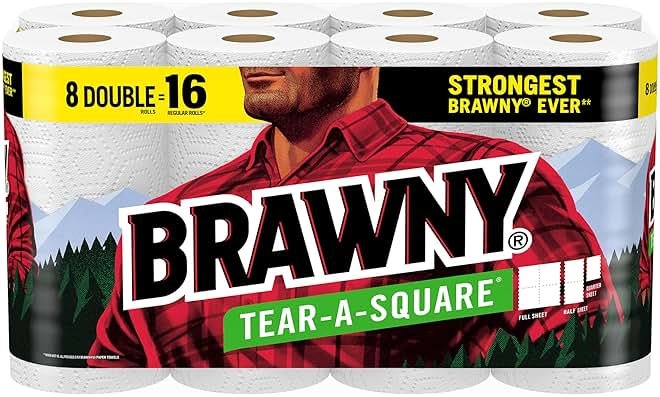 Brawny® Tear-A-Square® Paper Towels, 8 Double Rolls = 16 Regular Rolls - Product Image