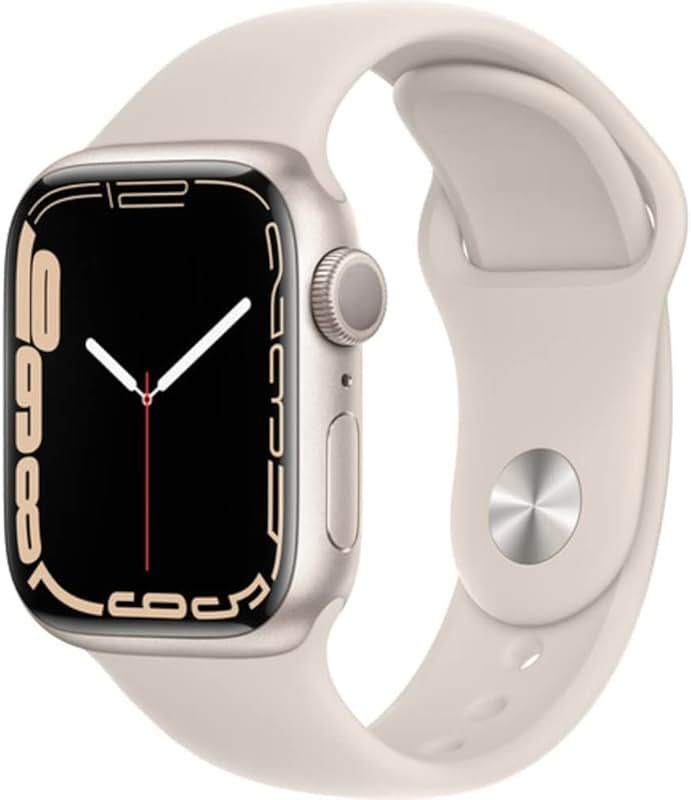 Apple Watch Series 7 (GPS, 41mm) Starlight Aluminum Case with Starlight Sport Band, Regular (Renewed) - Product Image