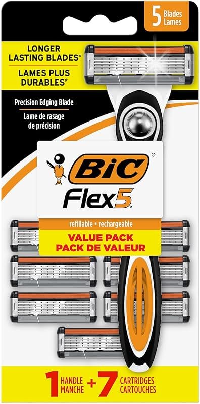 BIC Flex 5 Men's Refillable 5-Blade Razors with 1 Handle and 7 Cartridges, Smooth Shave Gift for Men - Product Image