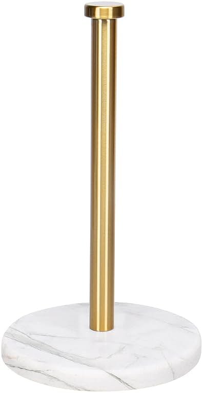 NearMoon Standing Paper Towel Holder, Kitchen Paper Towel Tissue Holder- for Bathroom Kitchen Countertop, Standard or Jumbo-Sized Roll Paper (with Marble Base, Brushed Gold) - Product Image
