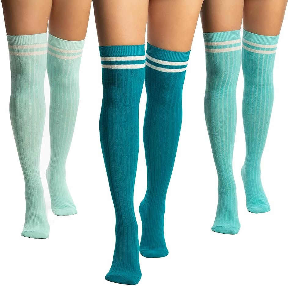 SERICI Thigh-High Socks | Womens Striped Cotton Thigh High Tube Sock | Over Knee Boot Socks - Product Image