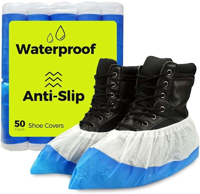 Heavy Duty Shoe Covers Disposable Non Slip Waterproof, 50 Pack, Double Layer Bottom, Extra Heavy Duty Durable Booties, One Size Fits Most - Product Image