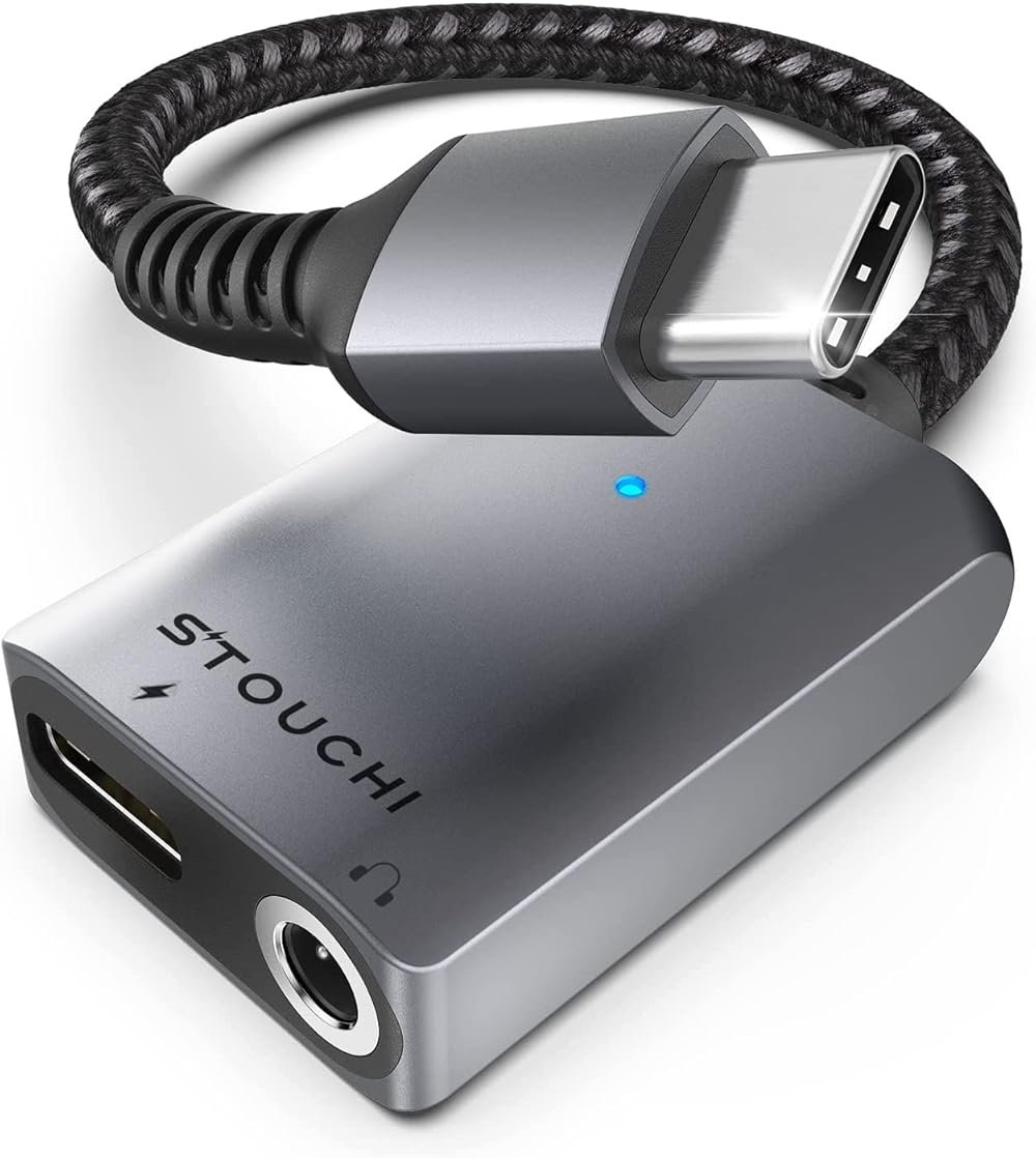 Stouchi 2-in-1 USB C to 3.5mm Headphone Charge Adapter AUX Mic Jack with PD Fast Charging High Resolution DAC for Earphones iPhone 17 16 15, Galaxy S25 /24/S24+/S23/S22/S21, iPad Pro, Pixel 9/8/7 - Product Image