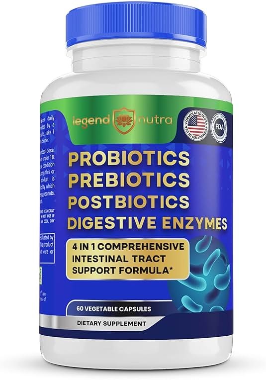 Legend Nutra Probiotics Prebiotics Postbiotics Digestive Enzymes 4 in 1 Formula 60 Count (Pack of 1) - Product Image