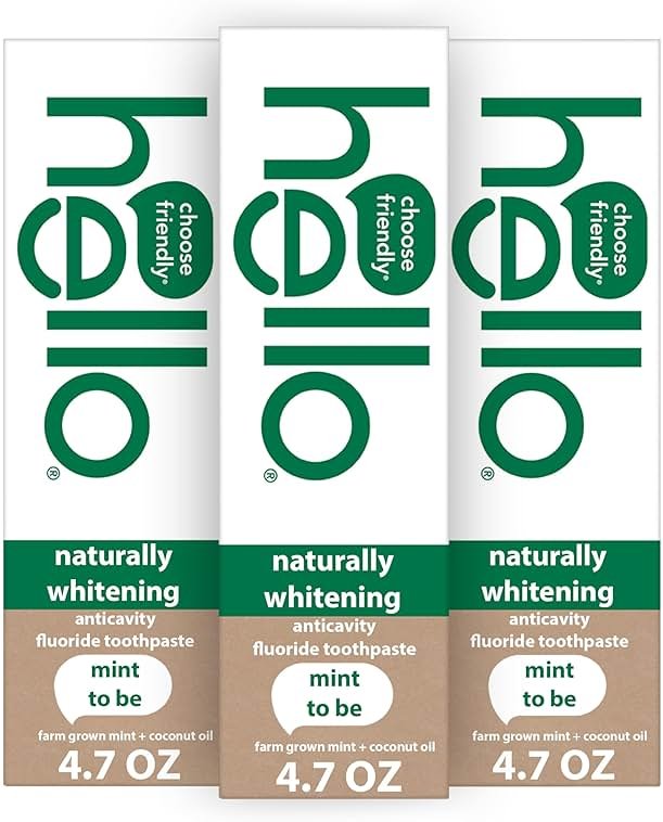 hello Naturally Whitening Fluoride Toothpaste, Natural Whitening Toothpaste with Coconut Oil and Tea Tree Oil, Tames Bad Breath, Helps Moisturize, and Fights Cavities, Mint, 3 Pack, 4.7 Oz Tubes - Product Image