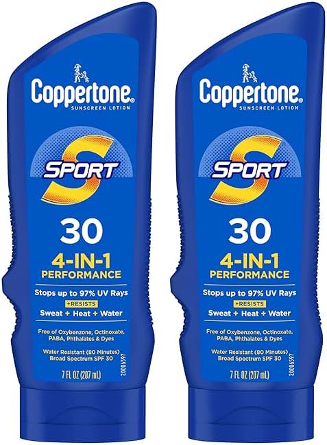 Coppertone Sport Sunscreen Lotion SPF 30, Sweat, Heat and Water Resistant Sunblock, Lightweight, Oxybenzone Free, Sunscreen Twin Pack, 7 Fl Oz Bottle, Pack of 2 - Product Image