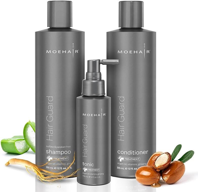 MOEHAIR Hair Care Set (12 Fl. Oz) - Shampoo, Conditioner, and Tonic for All Hair Types - Non-Toxic, Cruelty-Free, Sulfate and Paraben Free - Boosts Growth, Reduces Hair Fall, Strengthens Roots - Product Image