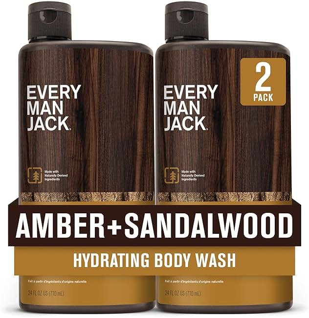 Every Man Jack Amber+Sandalwood Hydrating Mens Body Wash for All Skin Types-Cleanse, Nourish, and Hydrate Skin with Naturally Derived Ingredients-Paraben Free, Phthalate Free, Dye Free-24oz(Pack of 2) - Product Image