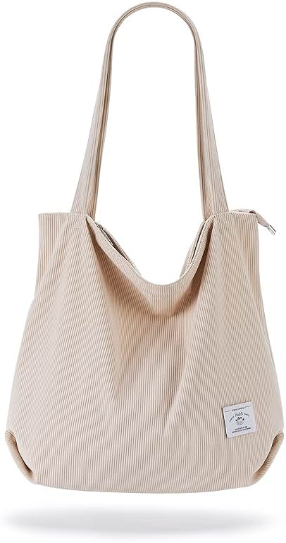 KALIDI Women Corduroy Tote Bag Zipper Casual Tote's Handbag Big Capacity Shoulder Bag with Pockets - Product Image