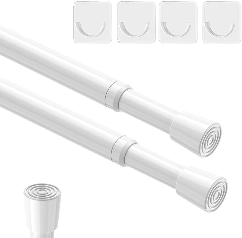 AIZESI 2pcs Spring Tension Rods Adjustable 26 to 39 inch Small Tension Curtain Rod No Drilling Expandable Spring Loaded Curtain Rod,Suitable for Doors and Windows 28 to 36 inch, White - Product Image