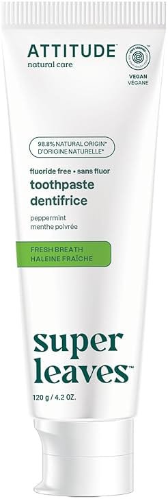 Attitude Fluoride-Free Fresh Breath Toothpaste, Peppermint Flavor, EWG Verified, Vegan & Cruelty-Free, Sugar-Free, Plant & Mineral-Based Ingredients, Clean Oral Care, 4.2 Oz - Product Image