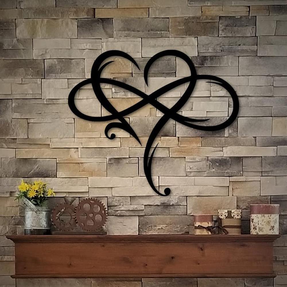 Infinity Heart Wall Decor, Unique Infinity Heart Metal Art Wall Decor Love Sign Steel Wall Plaques Bedroom Ornaments for Home Wedding Decor, Room Living Room Decoration (Black, 15.7x14inch) - Product Image