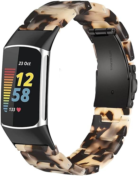 Wongeto Resin Bands Compatible for Fitbit Charge 6 /Charge 5 Band,Women Men Resin Replacement Wristband Strap Blacelet for Fitbit Charge 5 / Charge 6 Advanced Fitness Tracker (Tortoise Stone) - Product Image