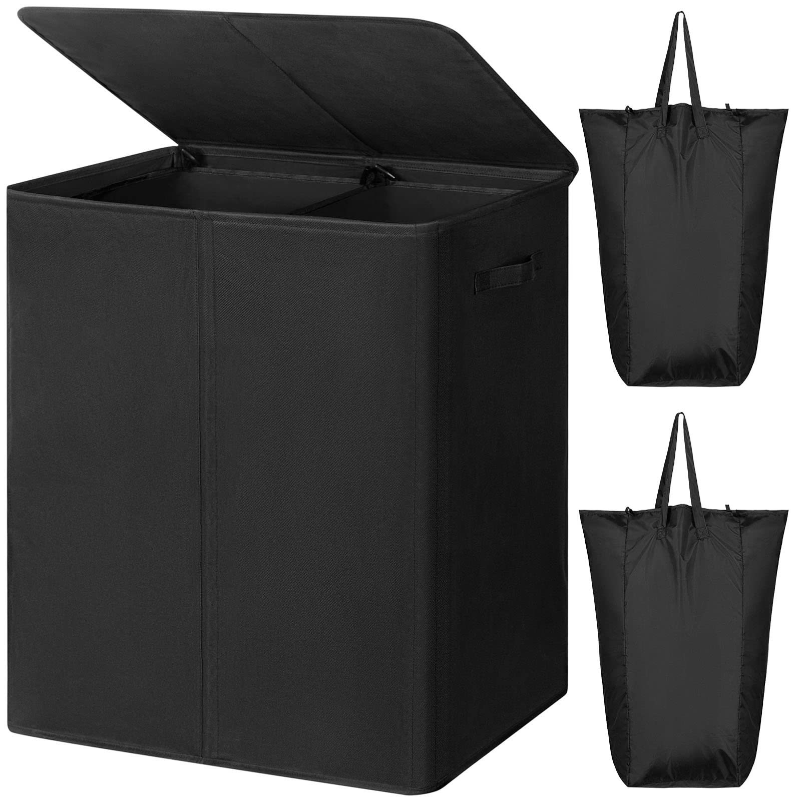 WOWLIVE 154L Double Laundry Hamper with Lid and Removable Laundry Bags, Large Dirty Clothes Hamper 2 section Collapsible Laundry Basket Dorm Room Storage for Bedroom, Bathroom, College, Black - Product Image